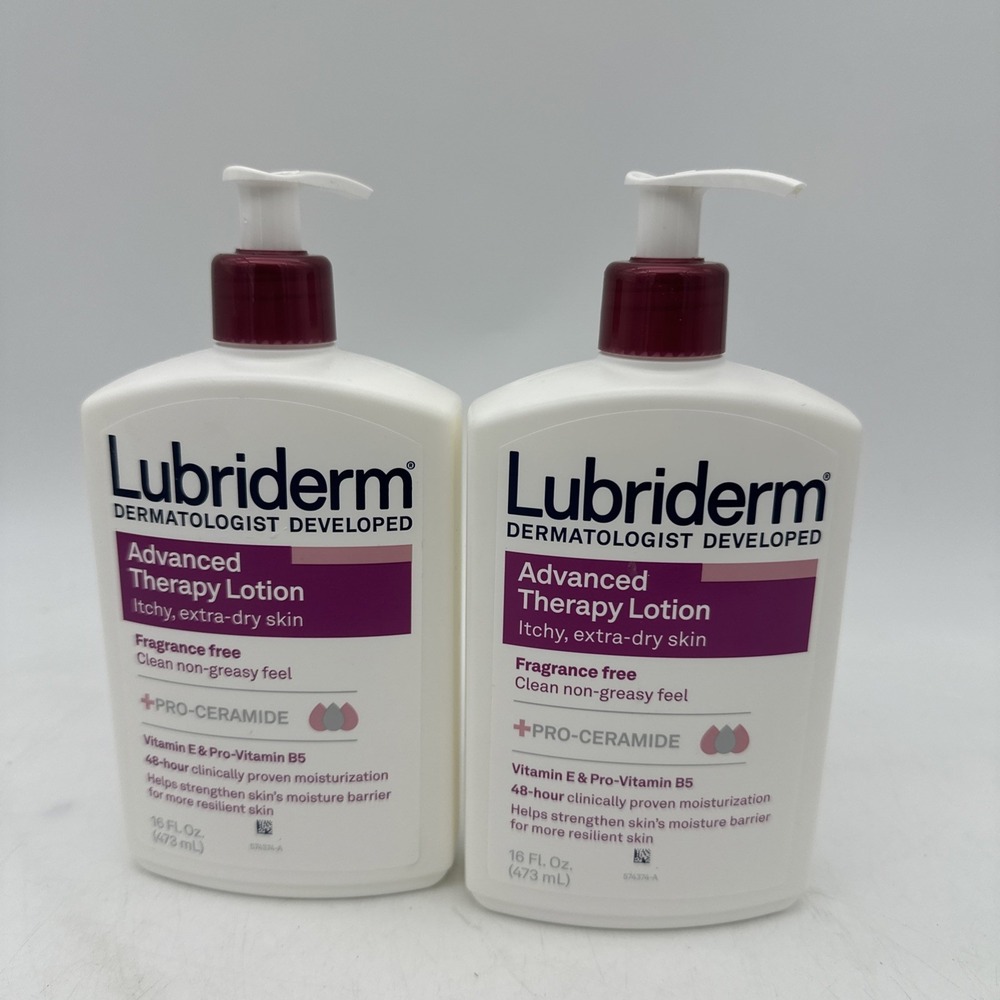 Two New Lubriderm Advanced Therapy Fragrance Free 16 oz Lotions-Itchy, Extra Dry